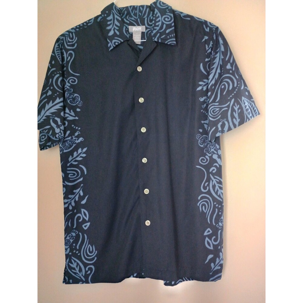 Utility Blue Tropical Print Button-Front Short Sleeve Shirt Size Small